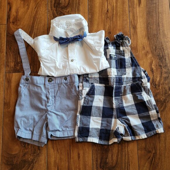 Baby boy bundle 18 months Oshkosh Plaid Shortalls Carters Suspender shorts top - Picture 1 of 11
